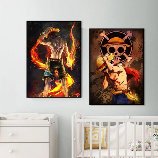 One Piece Anime Canvas Poster - Luffy Straw Hat Print for Home Decoration