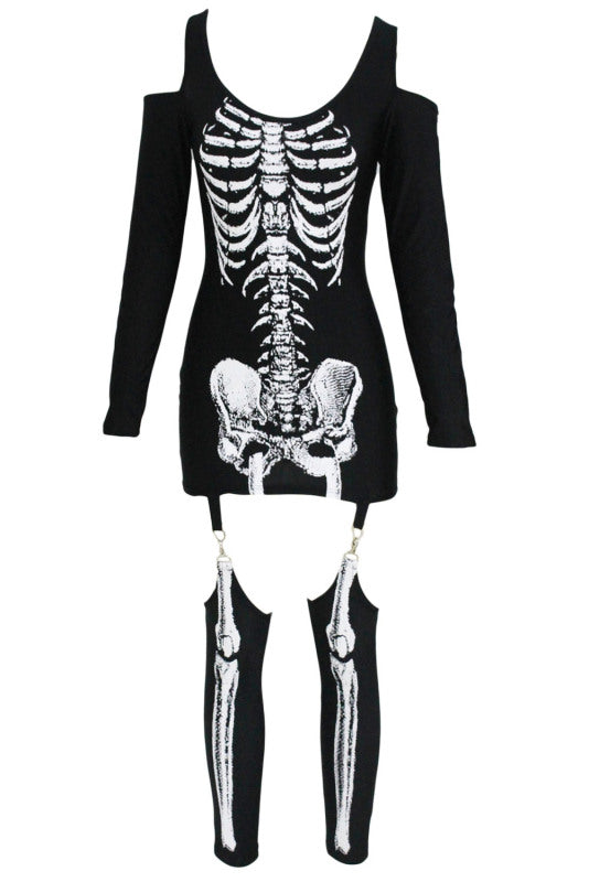 X-rayed Halloween Off-shoulder Skeleton Dress Costume