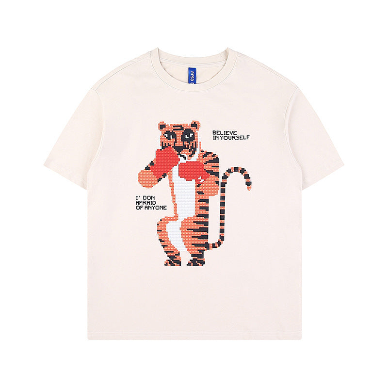 Fun anime tiger print loose T-shirt