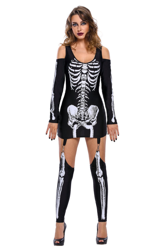 X-rayed Halloween Off-shoulder Skeleton Dress Costume