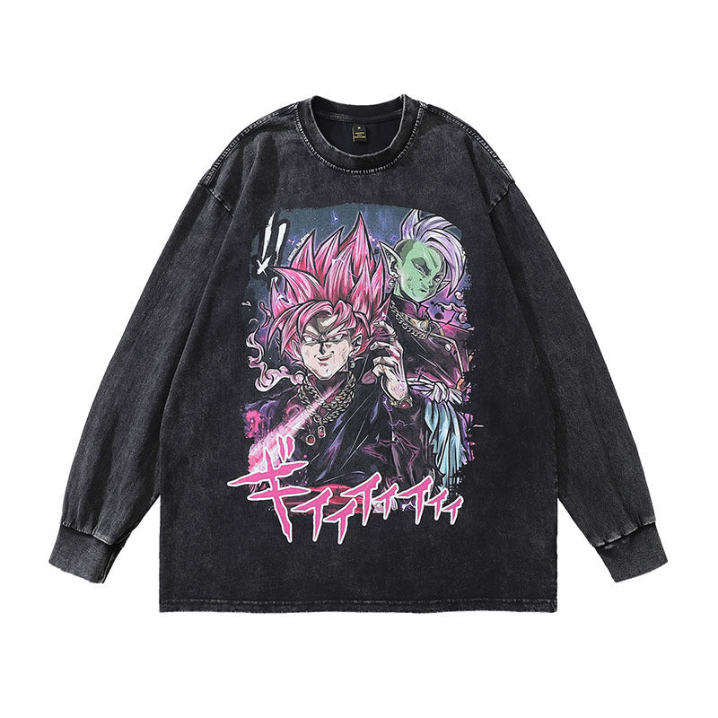 Spring/Summer Harajuku Anime Cartoon Washed Old Long sleeved T-shirt