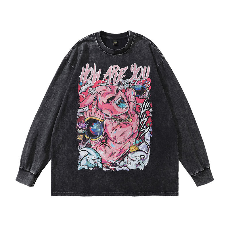 Spring/Summer Harajuku Anime Cartoon Washed Old Long sleeved T-shirt