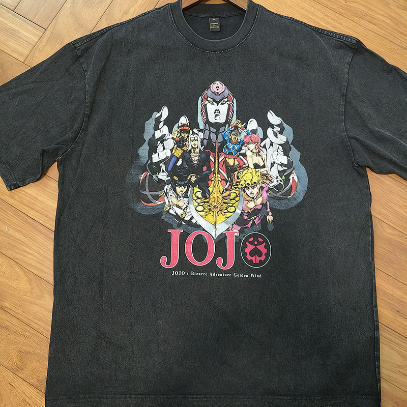 Japanese anime Harajuku street printed wash to do old short-sleeved T-shirt