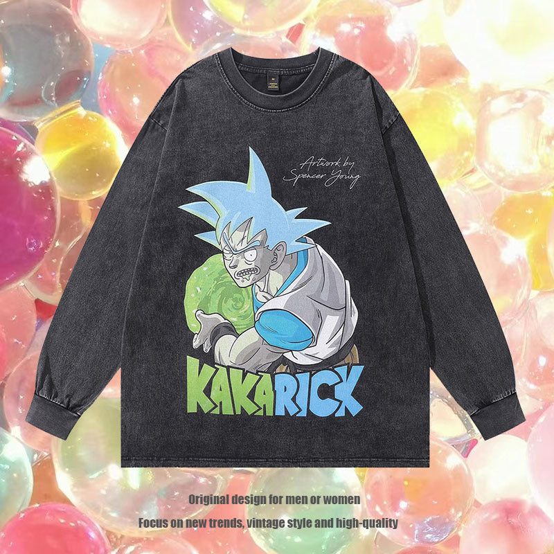 Spring/Summer Harajuku Anime Cartoon Washed Old Long sleeved T-shirt