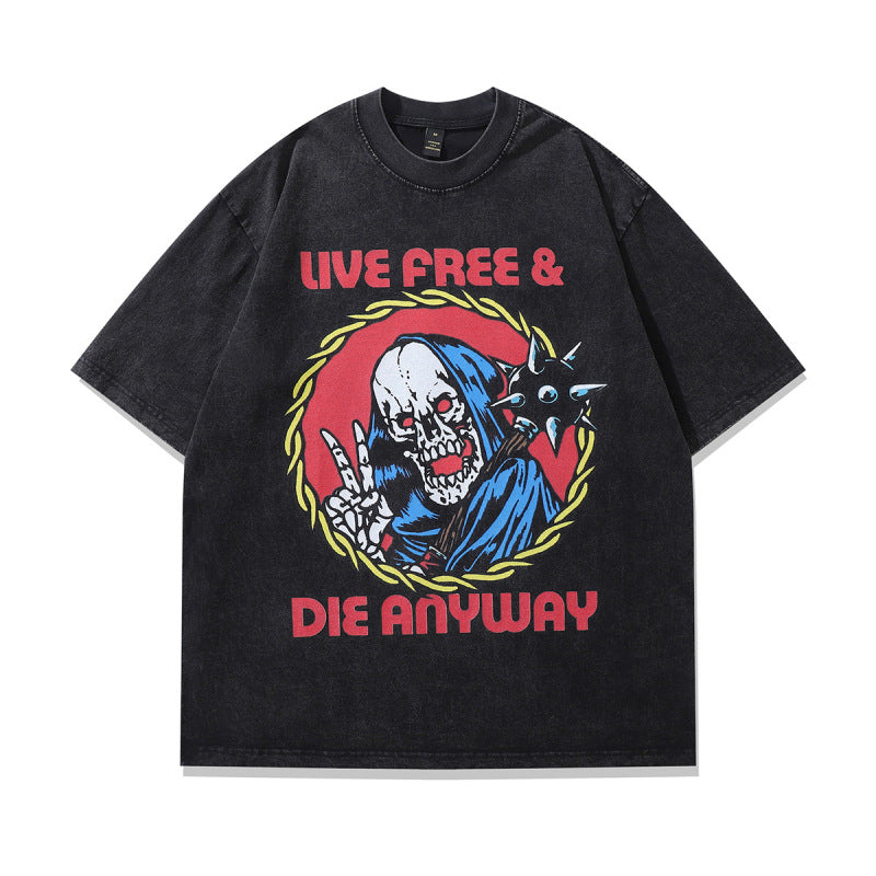 Anime print washed T-shirts