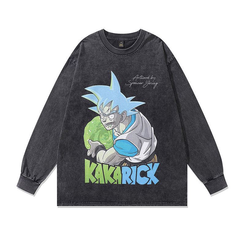 Spring/Summer Harajuku Anime Cartoon Washed Old Long sleeved T-shirt