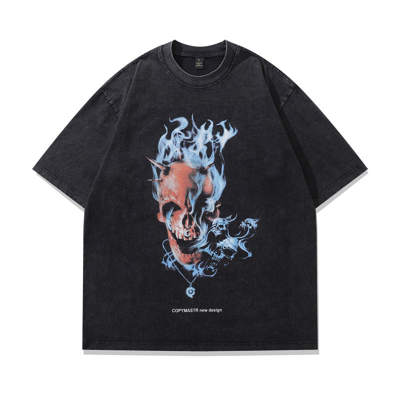 Anime print washed T-shirts