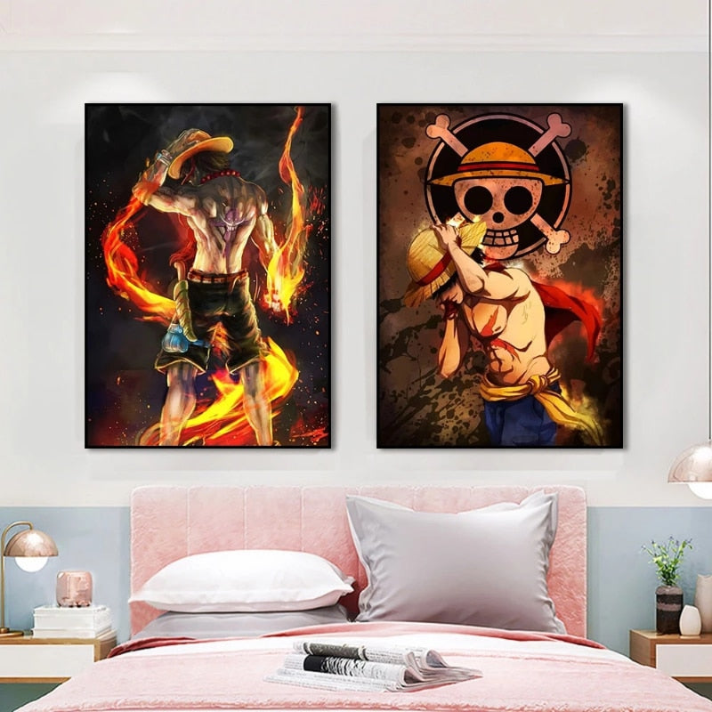 One Piece Anime Canvas Poster - Luffy Straw Hat Print for Home Decoration