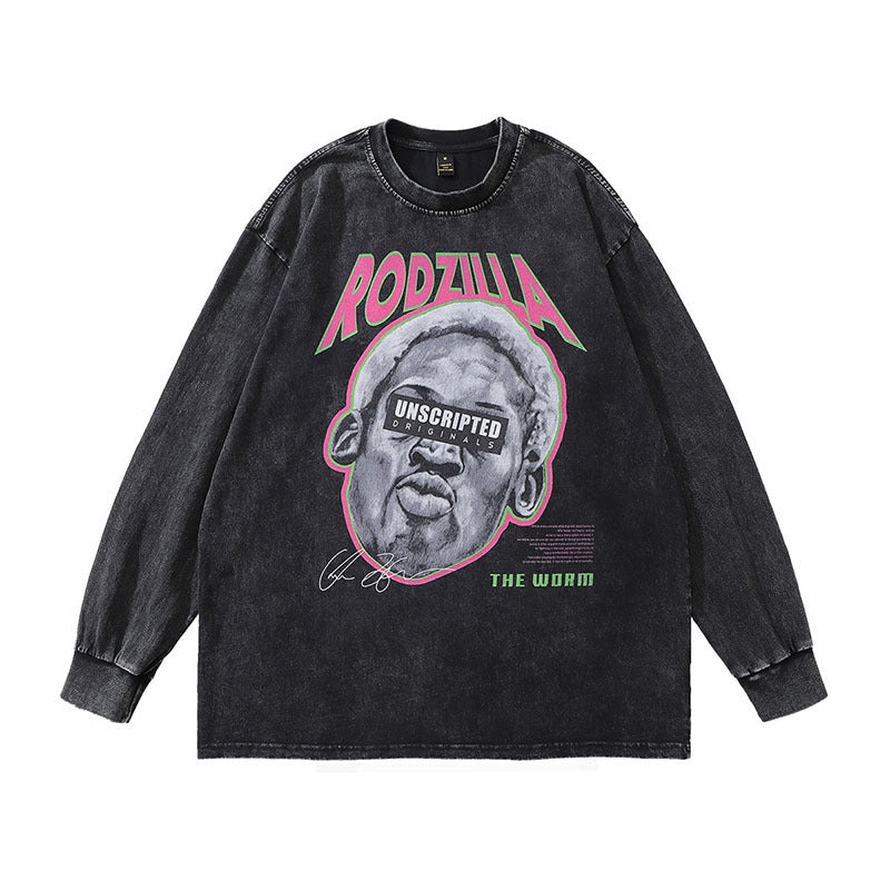 Spring/Summer Harajuku Anime Cartoon Washed Old Long sleeved T-shirt