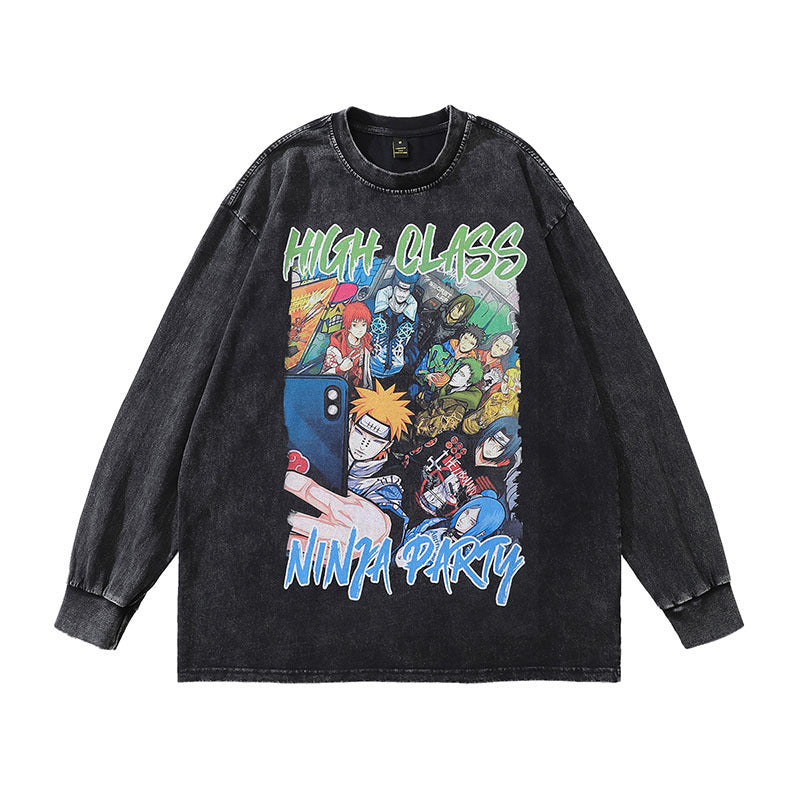 Spring/Summer Harajuku Anime Cartoon Washed Old Long sleeved T-shirt