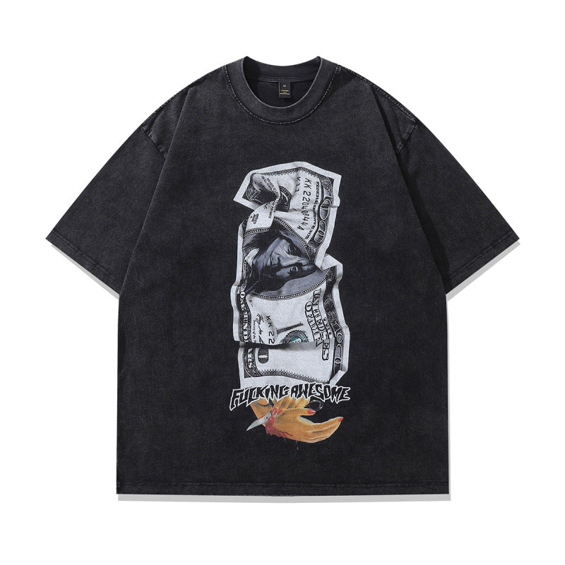 Anime print washed T-shirts