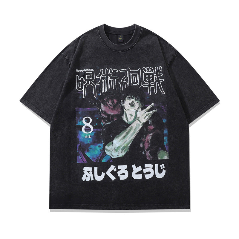 Anime print washed T-shirts