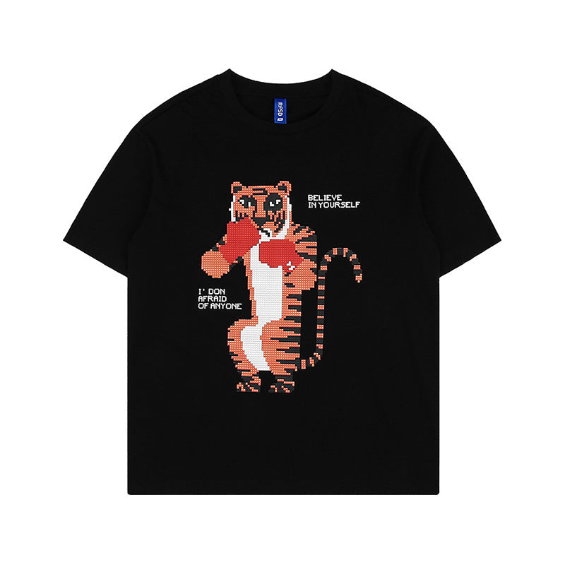 Fun anime tiger print loose T-shirt