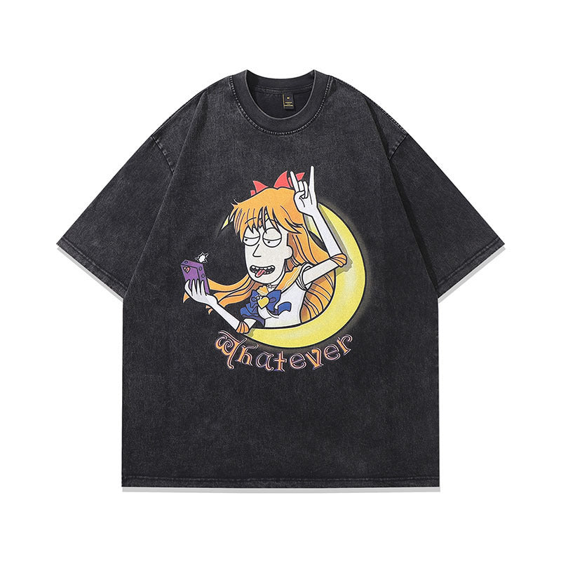 Harajuku trendy anime cartoon print vintage short-sleeved T-shirt