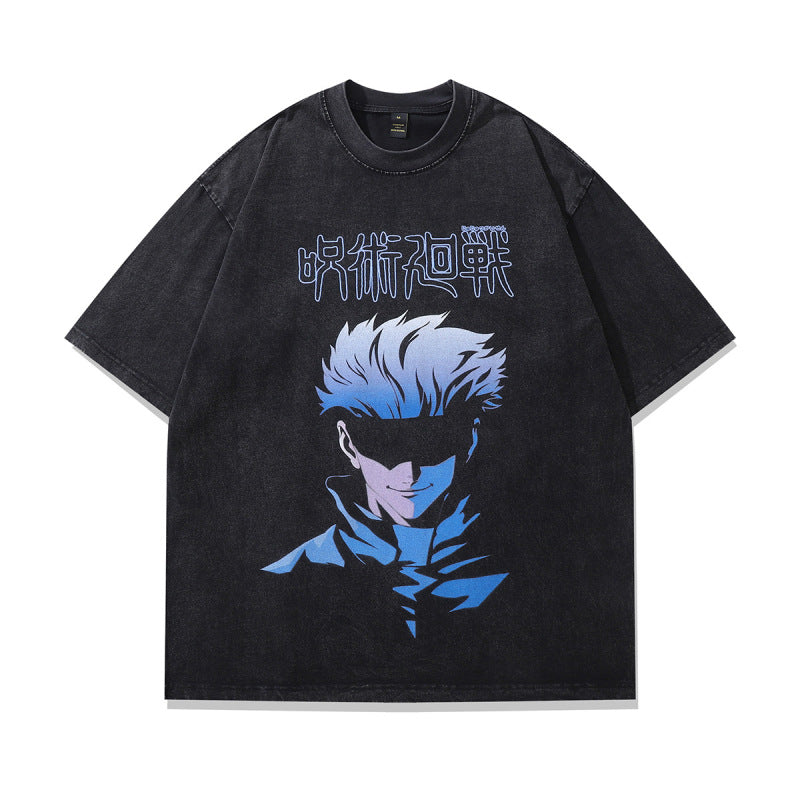 Anime print washed T-shirts