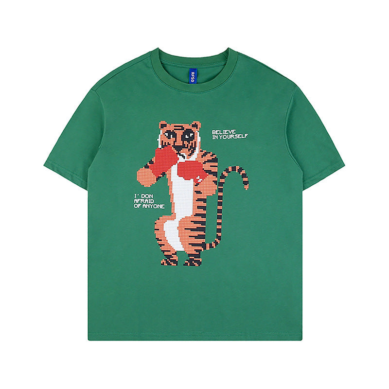 Fun anime tiger print loose T-shirt