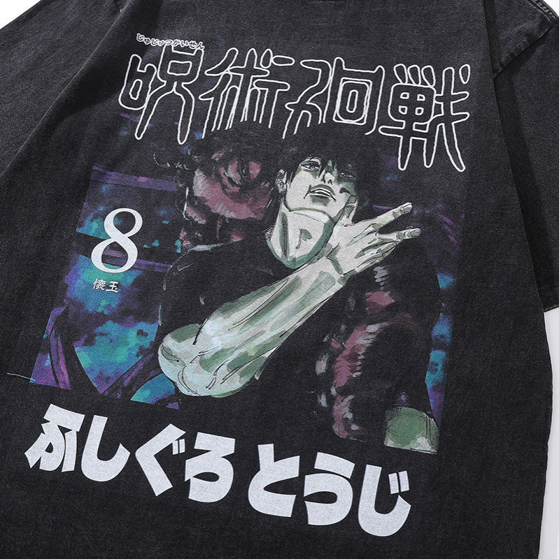 Anime print washed T-shirts