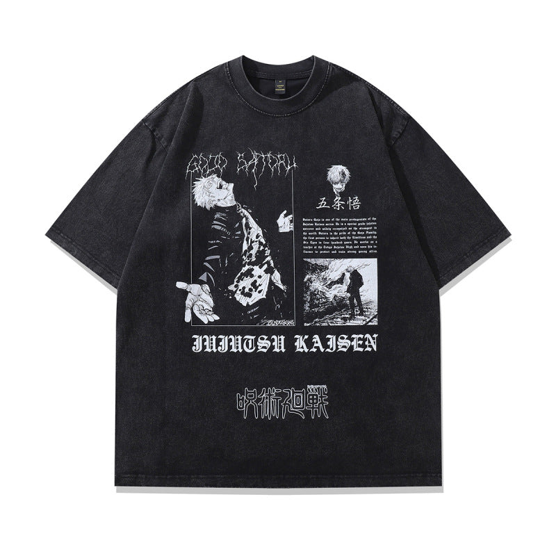 Anime print washed T-shirts